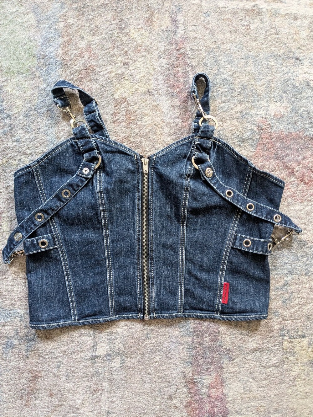 Tripp NYC Dark Denim Zip Front Corset Crop Top